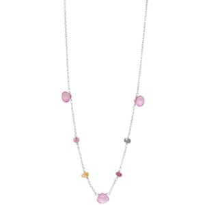 Sølv halskæde med pink turmalin, grøn turmalin, pink topas, citrin, længde 42/45 cm. Rabinovich design smykker til kvinder.