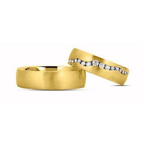 Vielsesringe i 8-14 karat guld i mat m 16 brillanter i alt 0,225 ct