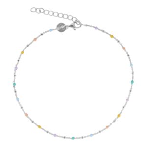 Becca, ankelkæde i sterling sølv med dutter & pastel emalje dots. 23+3 cm.