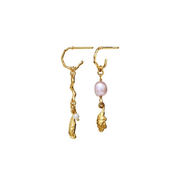 Maanesten - Lyricøreringe m. perler i forgyldt sølv