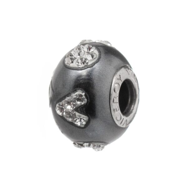 Charm-perle til armbånd - sølv, sort, 1 cm