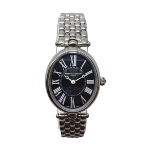 Dameur Frederique Constant Art Deco Oval - sort skive, stål lænke