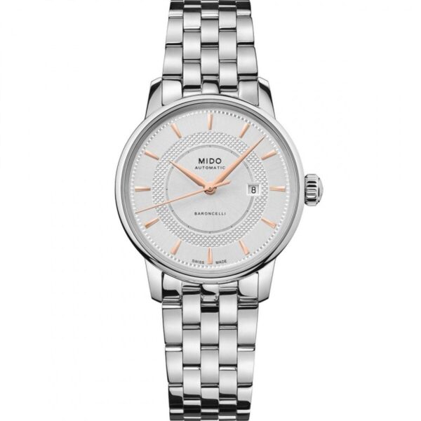 Mido Dameur M0372071103100 - Automatisk armbåndsur i rustfrit stål, hvid skive