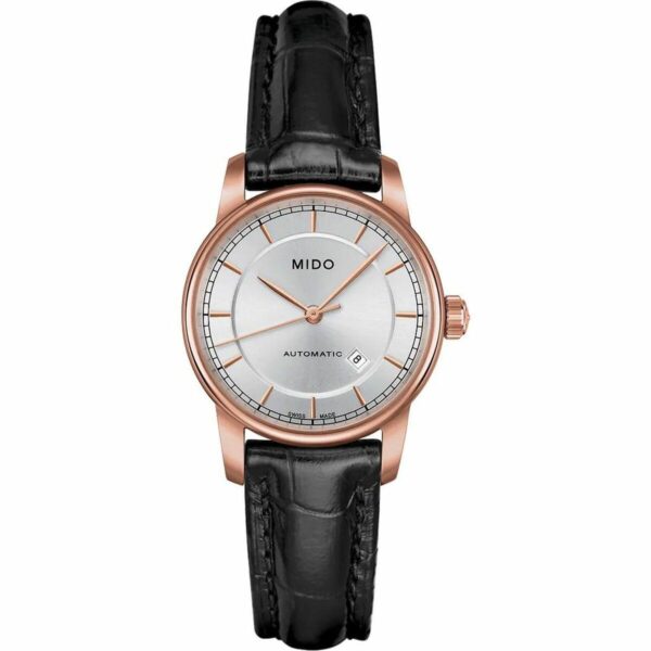 Mido Dameur M76003104 - automatisk armbåndsur, sort læderrem, grå skive
