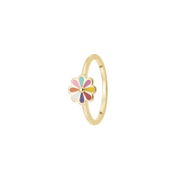 Aagaard - Forgyldt ring med farvefuld blomst til børn - 1800-k-g04