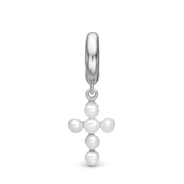 Christina - PEARL CROSS Charm i sølv til læderarmbånd