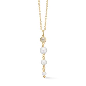 Mads Z - Dome perlehalskæde i 14 kt guld med 0,07 carat