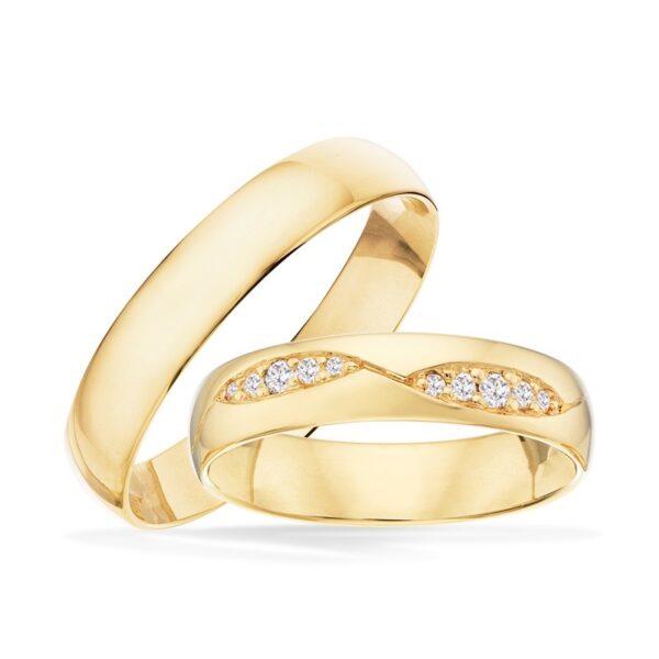 Vielsesringe i 14kt. guld med elipseduet af brillanter på i alt 0,10ct