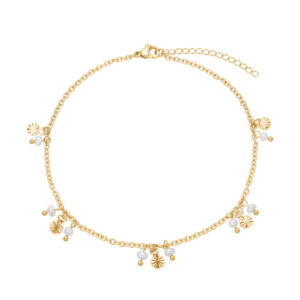 Ankelkæde i stål, belagt med 14 K guld - 25 cm + 4 cm i forlænger