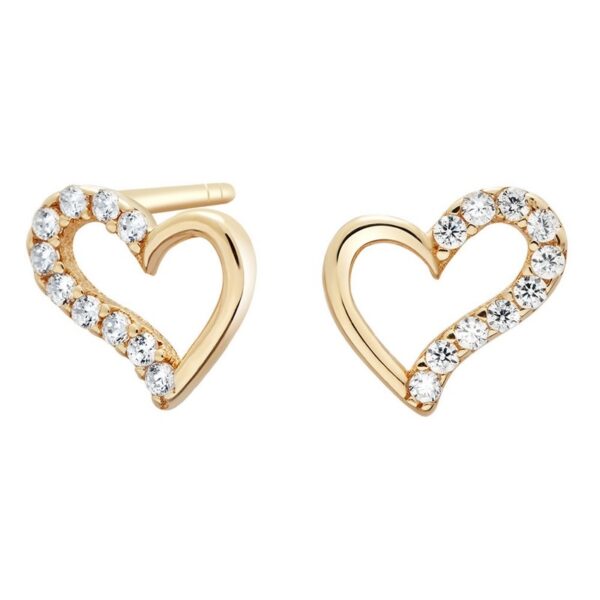 Siersbøl - 8kt. guld hjerteørestikker m. zirkonia