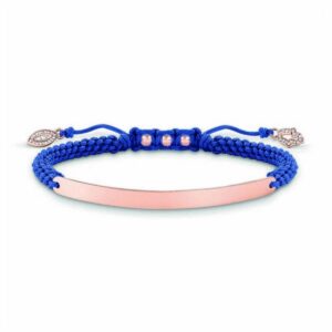 Thomas Sabo armbånd til kvinder - blå snor med rosenguld og sølv, 12-19 cm