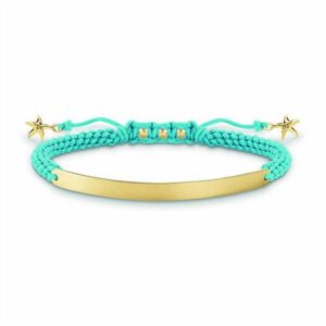 Thomas Sabo armbånd til kvinder, turkisblå snor med gyldne detaljer, sølv - 12-19 cm