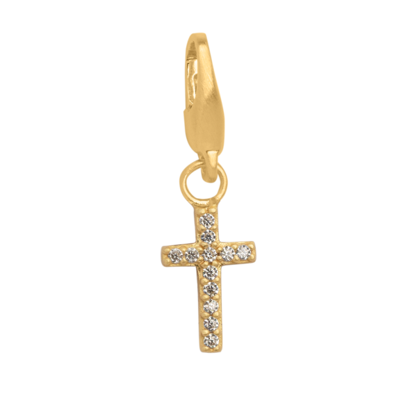 byBiehl - Cross charm, kors vehæng med sten i forgyldt - 7-5209a-gp