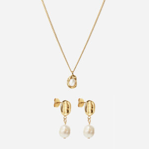 Melted Perlehalskæde + Melted Drop Perleøreringe 18K Guldbelagt